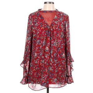 Suzanne Betro Dress Women L Red Illusion Mini A-line Floral Prairie Cottage NWOT